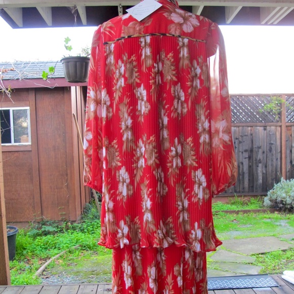 Diane Freis 2pc Skirt Top Georgette Dress w Scarf 8 10 12 Flower Leopard Pleats - Picture 3 of 14